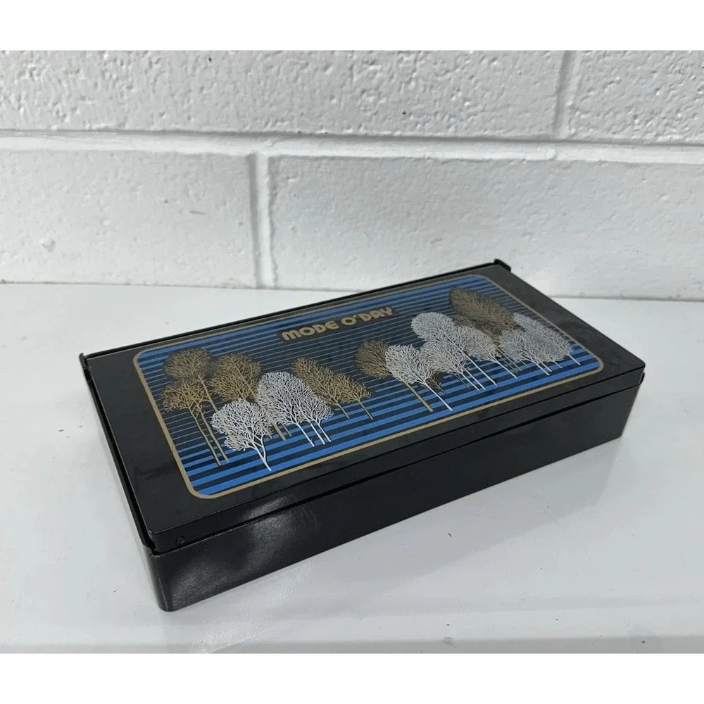 Vintage Mode O'Day‎ Folding Vanity Case Hard Makeup Box w/ Mirror Trees 60s/70s